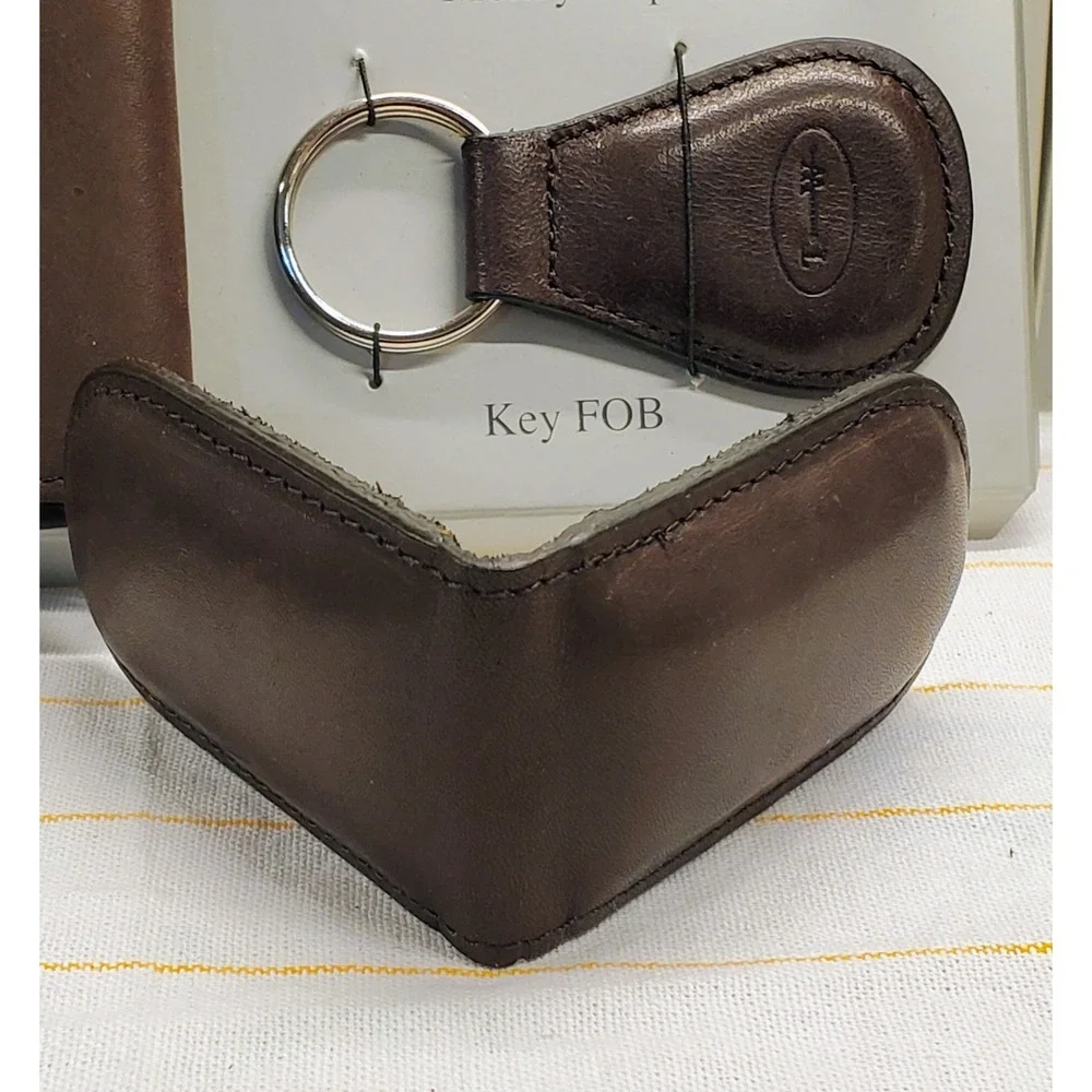 VTG New Genuine Leather Tannery West Men's Tri-Fold Wallet Money Clip Key Chain
